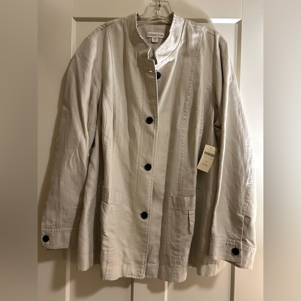 Coldwater Creek Light Tan Linen Jacket with Brown Buttons